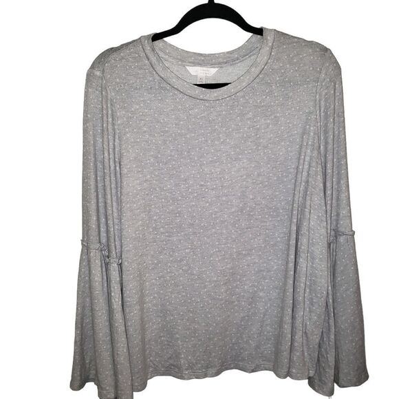 LC Lauren Conrad Gray White Polka-dot Long Bell Sleeve Top Soft Rayon XL - Picture 1 of 9